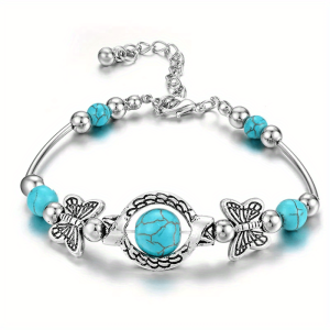 1pc Delicate Butterfly Bracelet with Synthetic Turquoise - Perfect Gift for Men and Women