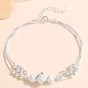 1pc Fashion Delicate 925 Sterling Silver Multi-layer Carved Beads Frosted Bracelet, Temperament Elegant And Noble Hand Decoration