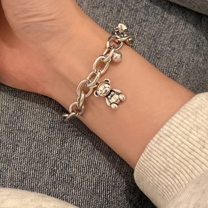 1pc Cute Bear Charm Bracelet, Stainless Steel, Adjustable, Fashion Jewelry For Teens