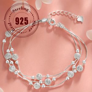 Elegant 925 Sterling Silvery Lucky Bead Bracelet - Perfect Gift for Her, Daily Wear & Special Occasions