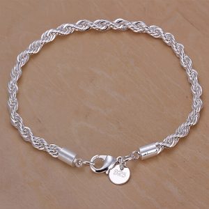 1pc Stylish 4mm Twisted Silver Plated Bracelet - Perfect Gift for Men's Festivals and Birthdays