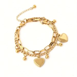 1pc Stylish Multi-Layered Stainless Steel Bracelet with Peach Heart Charm - Perfect Gift for Men's Parties and Birthdays