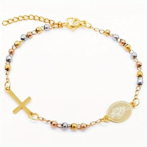 1pc 3mm Stainless Steel Bracelet Religious Bracelet Cross Pendant Bracelet Golden Steel Color Bracelet Jewelry Chain