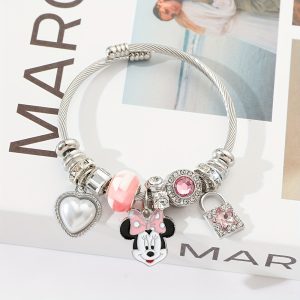 Charming Minnie Mouse Charm Bracelet - Cute Cartoon Anime Design, Zinc Alloy, Perfect for Casual Attire & Gifting