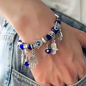 Boho-Chic Hamsa Hand & Evil Eye Beaded Bracelet - Versatile Blue Charm, Perfect for Casual Attire or Gifting