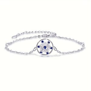 Snowflake Bracelets S925 Sterling Silver with Cubic zirconia Anniversary Mother Day Chrismas Jewelry Gifts for Women Girls